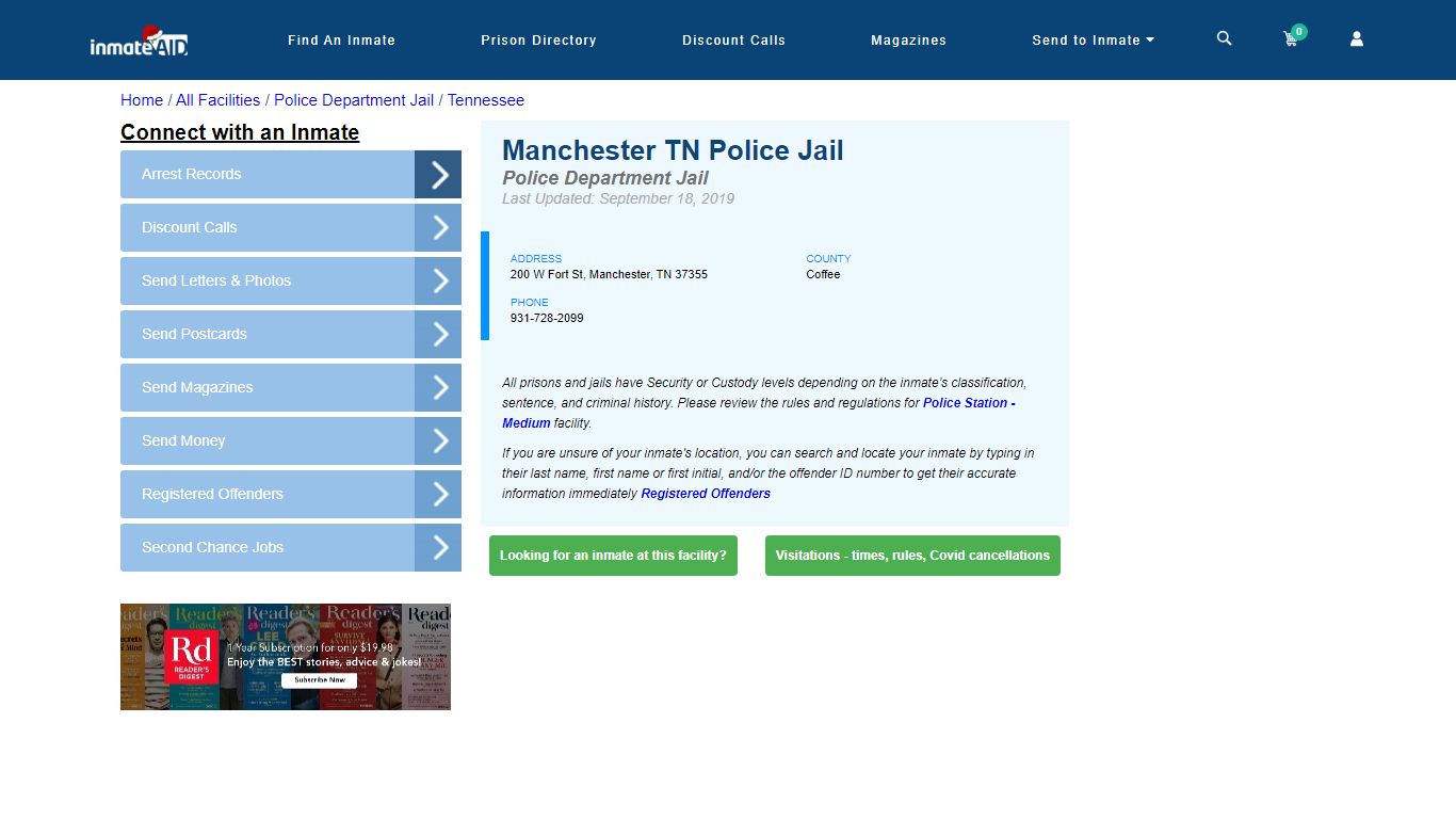 Manchester TN Police Jail & Inmate Search - Manchester, TN
